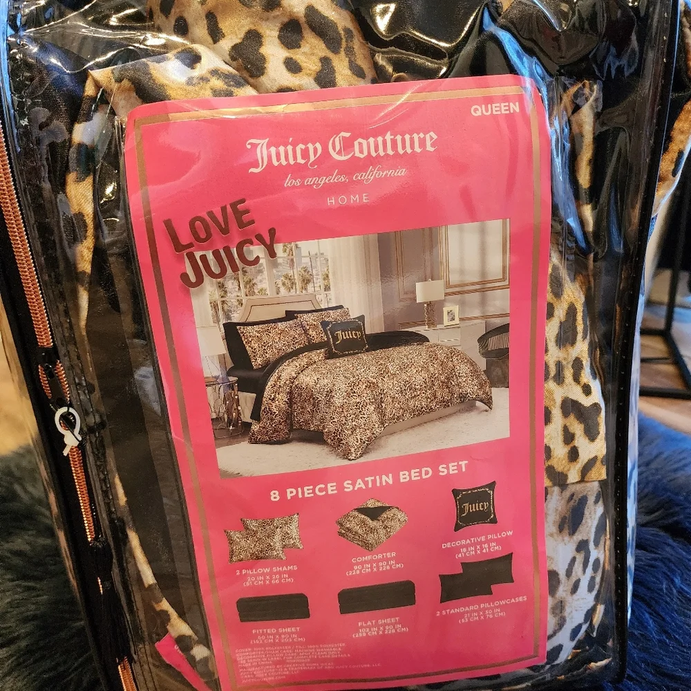 Juicy Coulture 8 Piece Satin Queen bed setNEW